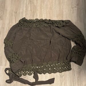 YOINS Olive Lace Detail Top